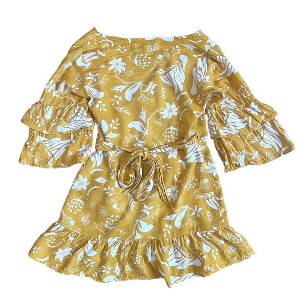 Cleobella X REVOLVE Bonita | XS | Yellow Floral Wrap Mini Dress Flutter Sleeve - Picture 5 of 9